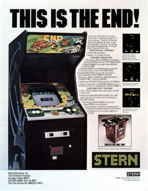 The End (Stern) Arcade Game Cover